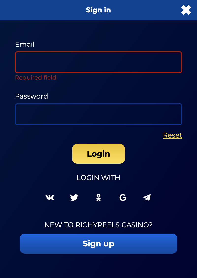 Richy Reels Casino Login and Registration